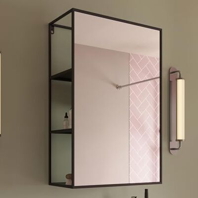 Croydex 600 x 400 mm matt svart rektangulär väggmonterad spegel med hyllor Croydex 600 x 400 mm matt svart rektangulär väggmonterad spegel med hyllor