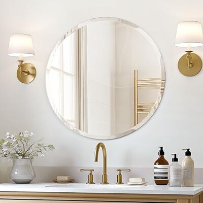 USHOWER 24-tums ramlös rund väggspegel, stor dekor cirkelspegel för badrum, sminkbord, sovrum, 2,5 cm fasad kant, modern stil USHOWER 24-tums ramlös rund väggspegel, stor dekor cirkelspegel för badrum, sminkbord, sovrum, 2,5 cm fasad kant, modern stil