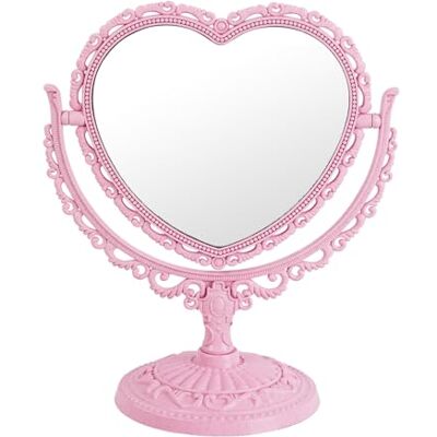 XPXKJ Spegel 18 cm hjärtformad spegel bord sminkspegel skönhetsspegel med 3 x förstoring vintage spegel, badrum sovrum sminkspegel (rosa hjärtformad) XPXKJ Spegel 18 cm hjärtformad spegel bord sminkspegel skönhetsspegel med 3 x förstoring vintage spegel, badrum sovrum sminkspegel (rosa hjärtformad)