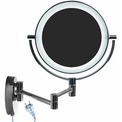HIMRY LED väggspegel 10 x förstoring kosmetisk spegel 20 cm, väggmontering belysning makeup rakning spegel, arm justerbar, dubbelsidig badrumsspegel äkta metall förkromad KXD3129-10x HIMRY LED väggspegel 10 x förstoring kosmetisk spegel 20 cm, väggmontering belysning makeup rakning spegel, arm justerbar, dubbelsidig badrumsspegel äkta metall förkromad KXD3129-10x