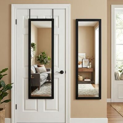 Americanflat Amerikansk platt över dörrspegeln i full längd i svart – helkroppsspegel för sovrum, badrum, sovsal – spegel i full längd med hängare och okrossbart glas – 38 x 130 cm Americanflat Amerikansk platt över dörrspegeln i full längd i svart – helkroppsspegel för sovrum, badrum, sovsal – spegel i full längd med hängare och okrossbart glas – 38 x 130 cm