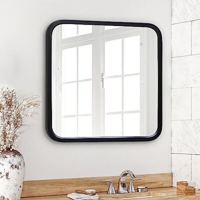 Americanflat Kvadratisk spegel med rundade hörn, hängande spegel med hållbar ram, modern spegel för badrum, sovrum och vardagsrum, speglar för vägg och hemdekoration, 61 cm, svart Americanflat Kvadratisk spegel med rundade hörn, hängande spegel med hållbar ram, modern spegel för badrum, sovrum och vardagsrum, speglar för vägg och hemdekoration, 61 cm, svart