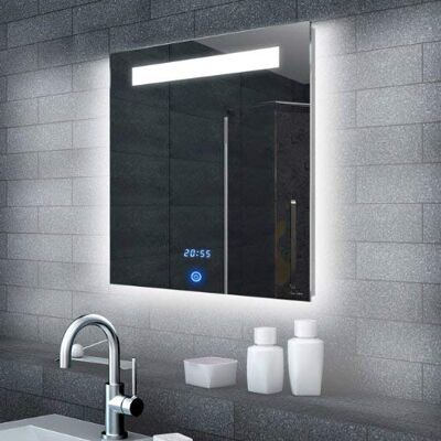 Lux-aqua LED-belysning, badrumsspegel, badrumsspegel, ljusspegel med klocka/touchbrytare, ML6506, glas, speglad Lux-aqua LED-belysning, badrumsspegel, badrumsspegel, ljusspegel med klocka/touchbrytare, ML6506, glas, speglad