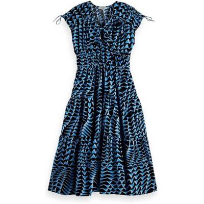 Scotch & Soda Tiered Poplin midiklänning, Hus av speglar blå 427, 38 Scotch & Soda Tiered Poplin midiklänning, Hus av speglar blå 427, 38