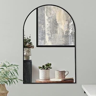 Americanflat Välvd spegel, stor hängande spegel med aluminiumram, modern spegel för badrum, sovrum och vardagsrum, speglar för vägg och hemdekoration, 51 x 76 cm, svart Americanflat Välvd spegel, stor hängande spegel med aluminiumram, modern spegel för badrum, sovrum och vardagsrum, speglar för vägg och hemdekoration, 51 x 76 cm, svart