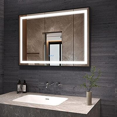 AQUABATOS Badrumsspegel med belysning, 100 x 70 cm, svart ram, LED-badrumsspegel, upplyst, varmvit, 6 400 K, kallvit, 3 000 K, dimbar, touchströmbrytare, dimfri AQUABATOS Badrumsspegel med belysning, 100 x 70 cm, svart ram, LED-badrumsspegel, upplyst, varmvit, 6 400 K, kallvit, 3 000 K, dimbar, touchströmbrytare, dimfri