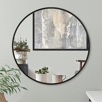 Americanflat 80 cm aluminium inramad svart rund spegel för vägg – cirkelspegel för sovrum, entré och vardagsrum väggdekor – svart badrumsspegel med hängande hårdvara ingår Americanflat 80 cm aluminium inramad svart rund spegel för vägg – cirkelspegel för sovrum, entré och vardagsrum väggdekor – svart badrumsspegel med hängande hårdvara ingår