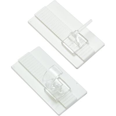 Gardinia set av självhäftande universalkrokar för fönster- och caféstänger, 2 grundplattor 5 x 2,5 cm (LxB), 2 stift och 2 hållare, Plast, Vit-genomskinlig Gardinia set av självhäftande universalkrokar för fönster- och caféstänger, 2 grundplattor 5 x 2,5 cm (LxB), 2 stift och 2 hållare, Plast, Vit-genomskinlig