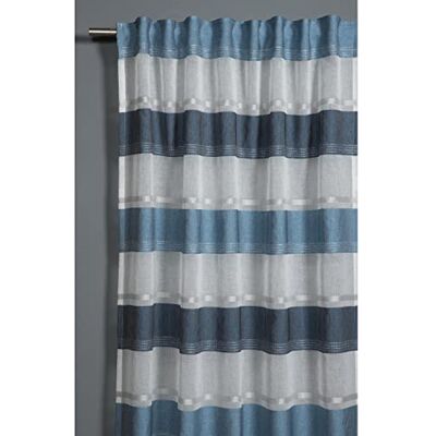 Gardinia gardin med dolda öglor och gardinband, Genomskinlig och släpper in ljus, Etamine, Vit/blå, 140 x 245 cm Gardinia gardin med dolda öglor och gardinband, Genomskinlig och släpper in ljus, Etamine, Vit/blå, 140 x 245 cm