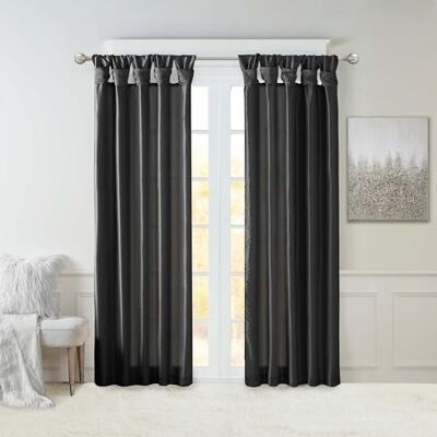Madison Park Emilia enkel gardin i fusksiden, med insynsskyddande foder, topp med gör-det-själv twist-flik, mörkläggningsgardin, draperi för vardagsrum, sovrum, sovsal, 305 x 127 cm, svart Madison Park Emilia enkel gardin i fusksiden, med insynsskyddande foder, topp med gör-det-själv twist-flik, mörkläggningsgardin, draperi för vardagsrum, sovrum, sovsal, 305 x 127 cm, svart