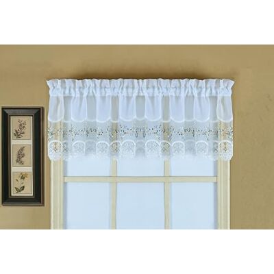Today's Curtain Dagens gardin, vintage makramé organza valance 35,5 cm, vit/blå, 148 cm B x 35,56 cm L Today's Curtain Dagens gardin, vintage makramé organza valance 35,5 cm, vit/blå, 148 cm B x 35,56 cm L