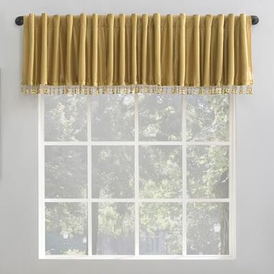 Sun Zero Greyson Faux Dupioni silke pärlor tofsar termisk extrem total mörkläggning baksida flik gardin kappa, 127 cm x 43 cm, guld Sun Zero Greyson Faux Dupioni silke pärlor tofsar termisk extrem total mörkläggning baksida flik gardin kappa, 127 cm x 43 cm, guld