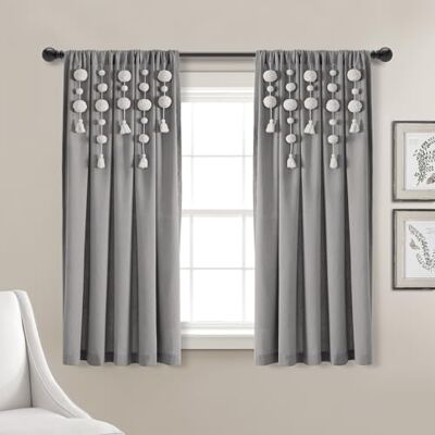 Lush Decor Boho Pom Pom Tassel Linen Window Curtain Panel (Single Panel), 63" L x 52" W, Dark Gray Lush Decor Boho Pom Pom Tassel Linen Window Curtain Panel (Single Panel), 63" L x 52" W, Dark Gray