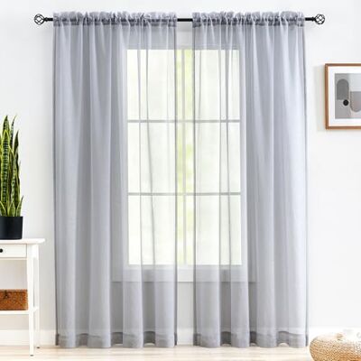 MYSTIC-HOME Sheer Curtains 203 cm lång, stång sheer drapes för vardagsrum, sovrum, 2 paneler, 130 cm x 213 cm, semi-crinkle voile fönsterbehandlingar för gård, uteplats, villa, parlor, silvergrå MYSTIC-HOME Sheer Curtains 203 cm lång, stång sheer drapes för vardagsrum, sovrum, 2 paneler, 130 cm x 213 cm, semi-crinkle voile fönsterbehandlingar för gård, uteplats, villa, parlor, silvergrå