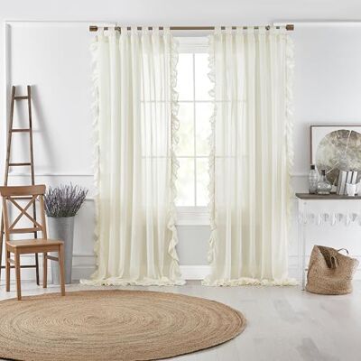 Elrene Tab-Top Ruffle Sheer fönstergardin panel för vardagsrum, matsal, sovrum, bomull, elfenben, 132 cm B x 213 cm L (paket med 1) Elrene Tab-Top Ruffle Sheer fönstergardin panel för vardagsrum, matsal, sovrum, bomull, elfenben, 132 cm B x 213 cm L (paket med 1)