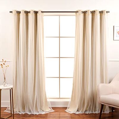 Best Home Fashion Bästa hemmode spets överlägg mörkläggningsgardiner gifta mig beige 132 cm B x 96 tum L set med 2 paneler Best Home Fashion Bästa hemmode spets överlägg mörkläggningsgardiner gifta mig beige 132 cm B x 96 tum L set med 2 paneler