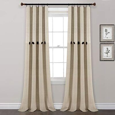 Lush Decor Frodig dekor beige linne bondgård vävd bomull fönster gardin panel set, knapprand, garnfärgat (213 cm x 102 cm) Lush Decor Frodig dekor beige linne bondgård vävd bomull fönster gardin panel set, knapprand, garnfärgat (213 cm x 102 cm)