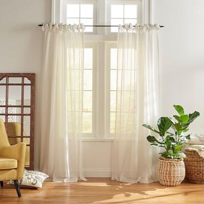 Elrene Home Fashions Wien, genomskinlig fönstergardinpanel med knytband, 132 cm x 241 cm (1 panel), benvit Elrene Home Fashions Wien, genomskinlig fönstergardinpanel med knytband, 132 cm x 241 cm (1 panel), benvit