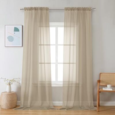 Chyhomenyc Taupe Sheer Curtains 96 inches Long 2 Panels, Light Filtering Soft Airy Solid Elegant Voile Window Treatment Drapes for Bedroom Living Room Wedding Party Decor, 42 Wx96 L, 8FT L Chyhomenyc Taupe Sheer Curtains 96 inches Long 2 Panels, Light Filtering Soft Airy Solid Elegant Voile Window Treatment Drapes for Bedroom Living Room Wedding Party Decor, 42 Wx96 L, 8FT L