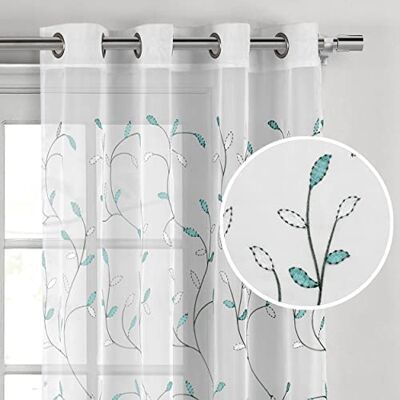 Creative Fönsterelement vågiga löv broderade rena öljetter gardinpanel Turkos Creative Fönsterelement vågiga löv broderade rena öljetter gardinpanel Turkos