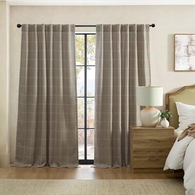 Elrene Home Fashions Sawyer fönsterruta rutig mörkläggningsgardin panel med stångficka/bakflikar för vardagsrum/sovrum/kontor, 132 cm x 213 cm, brungrå Elrene Home Fashions Sawyer fönsterruta rutig mörkläggningsgardin panel med stångficka/bakflikar för vardagsrum/sovrum/kontor, 132 cm x 213 cm, brungrå