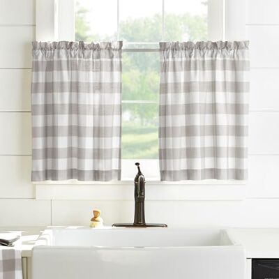 Elrene Buffalo rutigt fönster köksnivåset, bomull, grå/vit, 76 cm B x 61 cm L (förpackning med 2) Elrene Buffalo rutigt fönster köksnivåset, bomull, grå/vit, 76 cm B x 61 cm L (förpackning med 2)