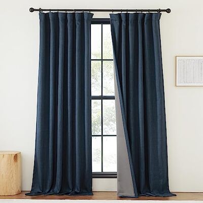 NICETOWN 100% mörkläggning sovrumsgardiner 243 cm långa, nypa veckade termiska gardiner falskt linneblandning ljusblockerande brusreducerande fönsterdraperier för sovrum, marinblå, B 50 x L 96, 1 NICETOWN 100% mörkläggning sovrumsgardiner 243 cm långa, nypa veckade termiska gardiner falskt linneblandning ljusblockerande brusreducerande fönsterdraperier för sovrum, marinblå, B 50 x L 96, 1
