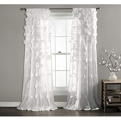 Lush Decor Riley gardin – charmiga handgjorda rosettdetaljer – elegant lättfiltrerande enkel gardin för vardagsrum, matsal eller sovrum – 137 cm B x 241 cm L, vit Lush Decor Riley gardin – charmiga handgjorda rosettdetaljer – elegant lättfiltrerande enkel gardin för vardagsrum, matsal eller sovrum – 137 cm B x 241 cm L, vit