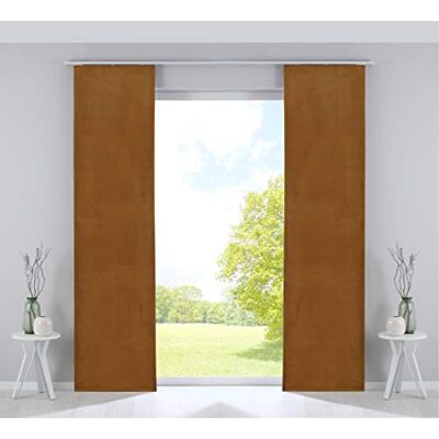 Gardinenbox Gardinlådor uppsättning av 2 ytgardiner mörkläggning glidande gardiner ''Milano'' sammet ogenomskinlig mörkläggning panelvagnar viktstänger senap H x B 245 x 60 cm, 203571-2 Gardinenbox Gardinlådor uppsättning av 2 ytgardiner mörkläggning glidande gardiner ''Milano'' sammet ogenomskinlig mörkläggning panelvagnar viktstänger senap H x B 245 x 60 cm, 203571-2