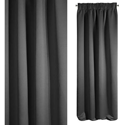 Eurofirany Logan mörkläggning gardin ogenomskinlig satin veckband gardin enfärgad 1 st. Modernt vardagsrum sovrum barnrum, svart, 135 x 270 cm Eurofirany Logan mörkläggning gardin ogenomskinlig satin veckband gardin enfärgad 1 st. Modernt vardagsrum sovrum barnrum, svart, 135 x 270 cm
