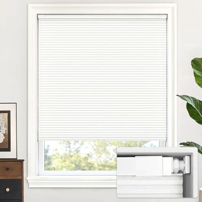 LazBlinds Trådlösa cellulära skärmar, inga verktyg, ingen borr, ljusfiltrering, cellulära persienner för fönsterstorlek, 84 cm B x 163 cm H, vit LazBlinds Trådlösa cellulära skärmar, inga verktyg, ingen borr, ljusfiltrering, cellulära persienner för fönsterstorlek, 84 cm B x 163 cm H, vit