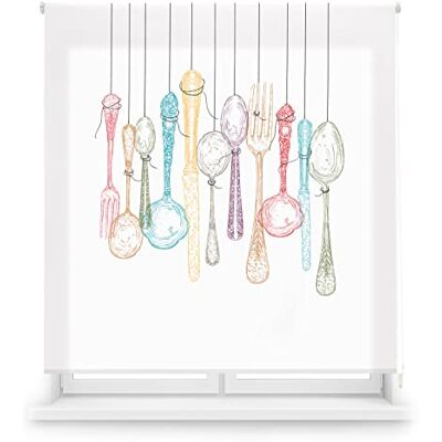 Blindecor Genomskinlig rullbar Estor med Digital Print Kök Cutlery, Stor 150 x 180 cm (bredd x Höjd). Tygstorlek 147 x 175 cm Blindecor Genomskinlig rullbar Estor med Digital Print Kök Cutlery, Stor 150 x 180 cm (bredd x Höjd). Tygstorlek 147 x 175 cm