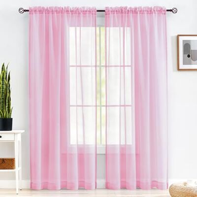 MYSTIC-HOME Pink Sheer Curtains 20 cm lång, stång ficka Sheer Drapes för vardagsrum, sovrum, 2 paneler, 132 cm x 213 cm, Semi Crinkle Voile Fönsterbehandlar för gård, uteplats, villa, parlor MYSTIC-HOME Pink Sheer Curtains 20 cm lång, stång ficka Sheer Drapes för vardagsrum, sovrum, 2 paneler, 132 cm x 213 cm, Semi Crinkle Voile Fönsterbehandlar för gård, uteplats, villa, parlor