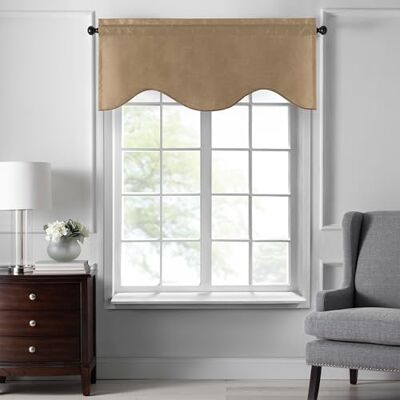 Elrene Home Fashions Colette fusksilkeshallad fönstergardin, 127 cm x 53 cm (Scalloped Valance), guld Elrene Home Fashions Colette fusksilkeshallad fönstergardin, 127 cm x 53 cm (Scalloped Valance), guld