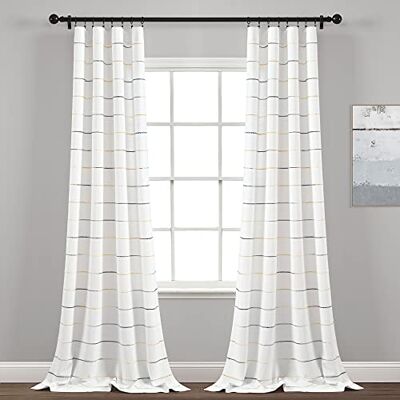 Lush Decor Ombre rand garn färgad bomull fönster gardin panel set färgglatt tuftat garn rand detalj 2 fönsterpaneler 102 cm B x 241 cm L, gul och grå Lush Decor Ombre rand garn färgad bomull fönster gardin panel set färgglatt tuftat garn rand detalj 2 fönsterpaneler 102 cm B x 241 cm L, gul och grå
