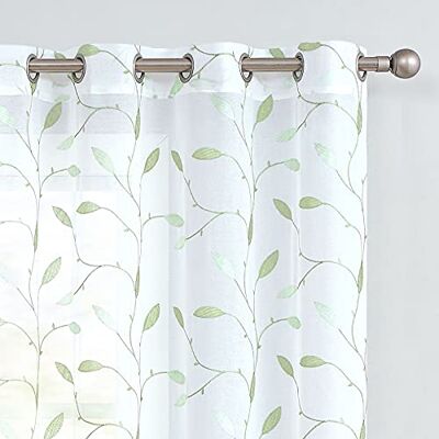 Lazzzy Embroidered Sheer Curtains Floral Leaf White Sheer Curtain for Bedroom Living Room Kitchen Rustic Voile Drapes Privacy Window Treatment Set of 2 Panels 96 Inches Long Grommet Top Green on White Lazzzy Embroidered Sheer Curtains Floral Leaf White Sheer Curtain for Bedroom Living Room Kitchen Rustic Voile Drapes Privacy Window Treatment Set of 2 Panels 96 Inches Long Grommet Top Green on White