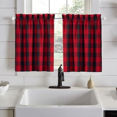 Elrene Home Fashions Bondgård levande semester fönster kök/café nivåset, röd/svart Elrene Home Fashions Bondgård levande semester fönster kök/café nivåset, röd/svart