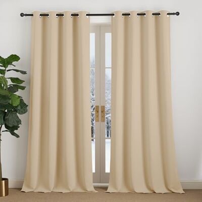NICETOWN Vardagsrum 2 stycken termiska mörkläggningsgardiner för sovrumsfönster kontor enfärgade mörkläggningsgardiner med öljetter 140x240cm mörkbeige NICETOWN Vardagsrum 2 stycken termiska mörkläggningsgardiner för sovrumsfönster kontor enfärgade mörkläggningsgardiner med öljetter 140x240cm mörkbeige