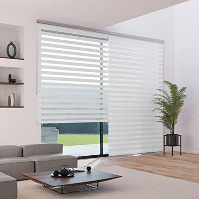 MADECOSTORE dubbel rullgardin natt bi vit L66 x H250 cm med låda aluminiumkedja MADECOSTORE dubbel rullgardin natt bi vit L66 x H250 cm med låda aluminiumkedja