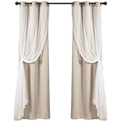 Lush Decor Genomskinliga öljettgardiner med isolerande mörkläggningsfoder, gardinpaneler med genomskinlig överdel, par, 97 x 305 cm (B x L), eleganta mörkläggningsgardiner för sovrum, beige (Wheat) Lush Decor Genomskinliga öljettgardiner med isolerande mörkläggningsfoder, gardinpaneler med genomskinlig överdel, par, 97 x 305 cm (B x L), eleganta mörkläggningsgardiner för sovrum, beige (Wheat)