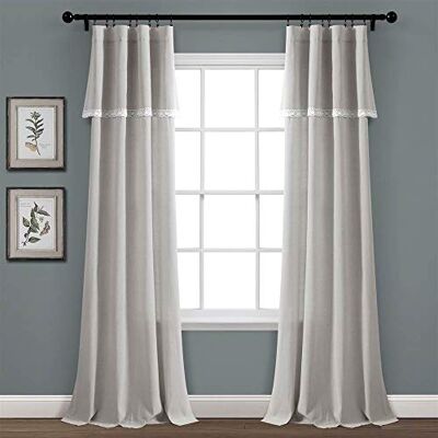 Lush Decor Frodig dekor, ljusgrå linne spets fönstergardin panel par, 213 cm x 96 cm, 213 cm x 38 Lush Decor Frodig dekor, ljusgrå linne spets fönstergardin panel par, 213 cm x 96 cm, 213 cm x 38