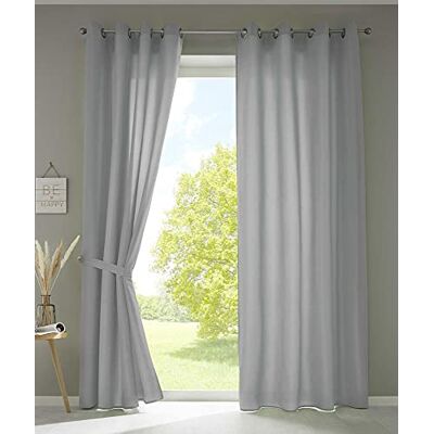 Gardinenbox Två set draperier sjal Ösen »Berlin« HxB 245 x 140 cm grå iögonfallande mikrosatin ljusgenomsläpplig Uni Matt, 20405N2 Gardinenbox Två set draperier sjal Ösen »Berlin« HxB 245 x 140 cm grå iögonfallande mikrosatin ljusgenomsläpplig Uni Matt, 20405N2
