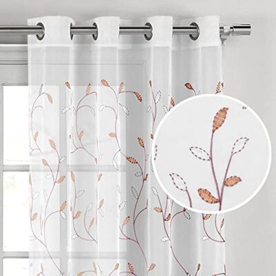 Creative Fönsterelement vågiga löv broderade skir öljett gardinpanel Korall Creative Fönsterelement vågiga löv broderade skir öljett gardinpanel Korall