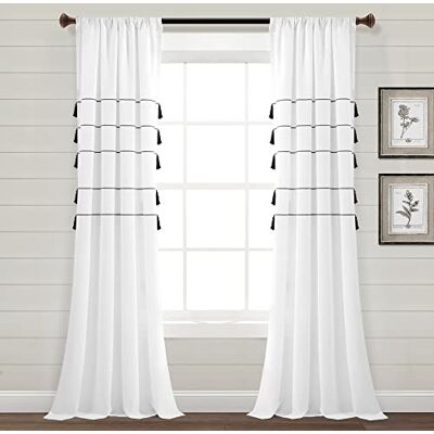Lush Decor Farmhouse Boho rand vävd tofs garn färgad bomull fönster gardin panel par, 241 cm L x 107 cm B, vit Lush Decor Farmhouse Boho rand vävd tofs garn färgad bomull fönster gardin panel par, 241 cm L x 107 cm B, vit