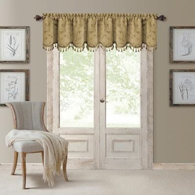 Elrene Home Fashion Rod Pocket Damast Fönster Valance med tofsar, 132 B x 19 tum L, Blå (1 Valance) Valance Guld Elrene Home Fashion Rod Pocket Damast Fönster Valance med tofsar, 132 B x 19 tum L, Blå (1 Valance) Valance Guld