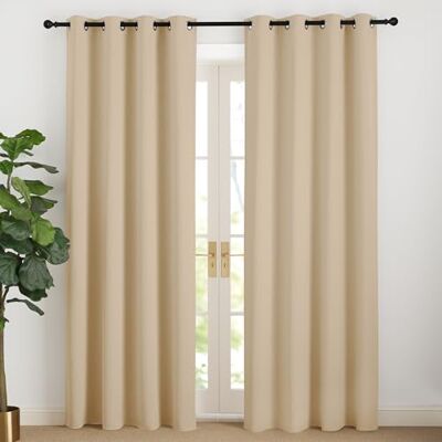 NICETOWN Gardiner ogenomskinliga beige gardiner 220 cm lång värmeskyddsgardin, ljussäkra gardiner med öljetter, vardagsrum, moderna gardiner, set om 2, Biscotti beige H 220 x B 140 cm NICETOWN Gardiner ogenomskinliga beige gardiner 220 cm lång värmeskyddsgardin, ljussäkra gardiner med öljetter, vardagsrum, moderna gardiner, set om 2, Biscotti beige H 220 x B 140 cm