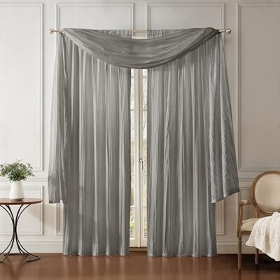 Elrene hem mode Atena fusksilke ljusfiltrering fönster gardin panel uppsättning och halsduk Valance Traditionell 52" x 108" Sterling Elrene hem mode Atena fusksilke ljusfiltrering fönster gardin panel uppsättning och halsduk Valance Traditionell 52" x 108" Sterling
