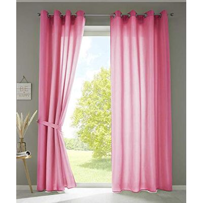 Gardinenbox Gardinlåda uppsättning av 2 gardiner halsduk öljetter "Berlin" H x B 245 x 140 cm rosa ogenomskinlig mikrosatin ljusgenomsläpplig enfärgad matt, 20405N2 Gardinenbox Gardinlåda uppsättning av 2 gardiner halsduk öljetter "Berlin" H x B 245 x 140 cm rosa ogenomskinlig mikrosatin ljusgenomsläpplig enfärgad matt, 20405N2