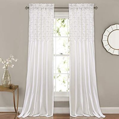 Lush Decor Frodig dekor Bayview gardiner – pintuck texturerad halvren fönsterpanel draperier set för vardagsrum, matsal, sovrum (par), 137 cm B x 213 cm L, vit Lush Decor Frodig dekor Bayview gardiner – pintuck texturerad halvren fönsterpanel draperier set för vardagsrum, matsal, sovrum (par), 137 cm B x 213 cm L, vit