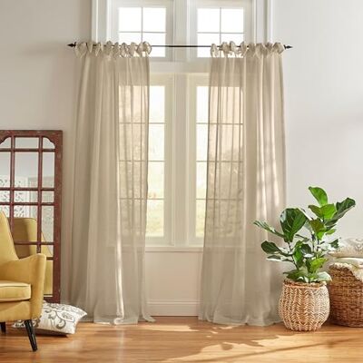 Elrene Home Fashions Wien, genomskinlig fönstergardinpanel med knytband, 132 cm x 241 cm (1 panel), flax Elrene Home Fashions Wien, genomskinlig fönstergardinpanel med knytband, 132 cm x 241 cm (1 panel), flax